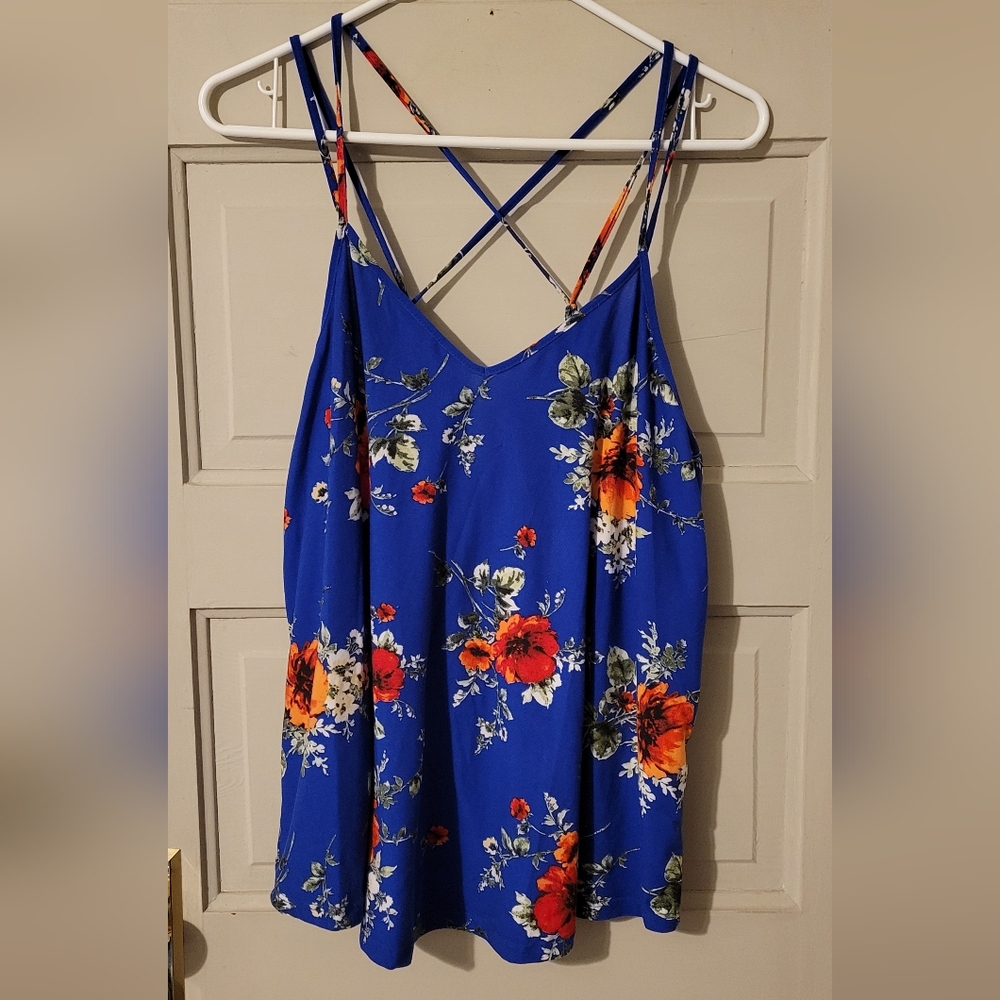 Papermoon - Blue Floral Strappy Tank Top, Size XL